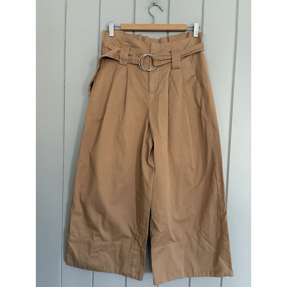 Maeve Pants 2 High Rise Belted Culottes Crop Wide Leg Pants Khaki Paperbag